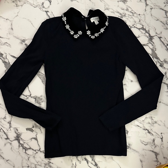 Maison Jules Tops - Maison Jules Black Long Sleeve Top with Detachable Jewel Collar